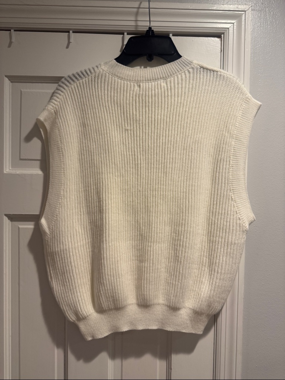Sleeveless Crewneck Knit Sweater in Cream with Orange Script - Picture 6 of 6